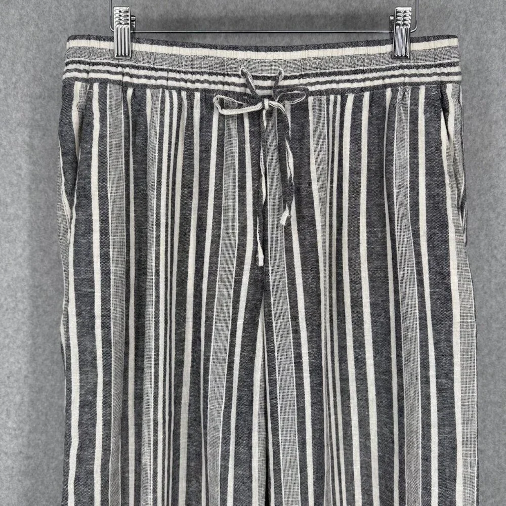 Banana Republic Wide Leg Crop Pull On Pant Size M Petite Navy White Stripe Linen